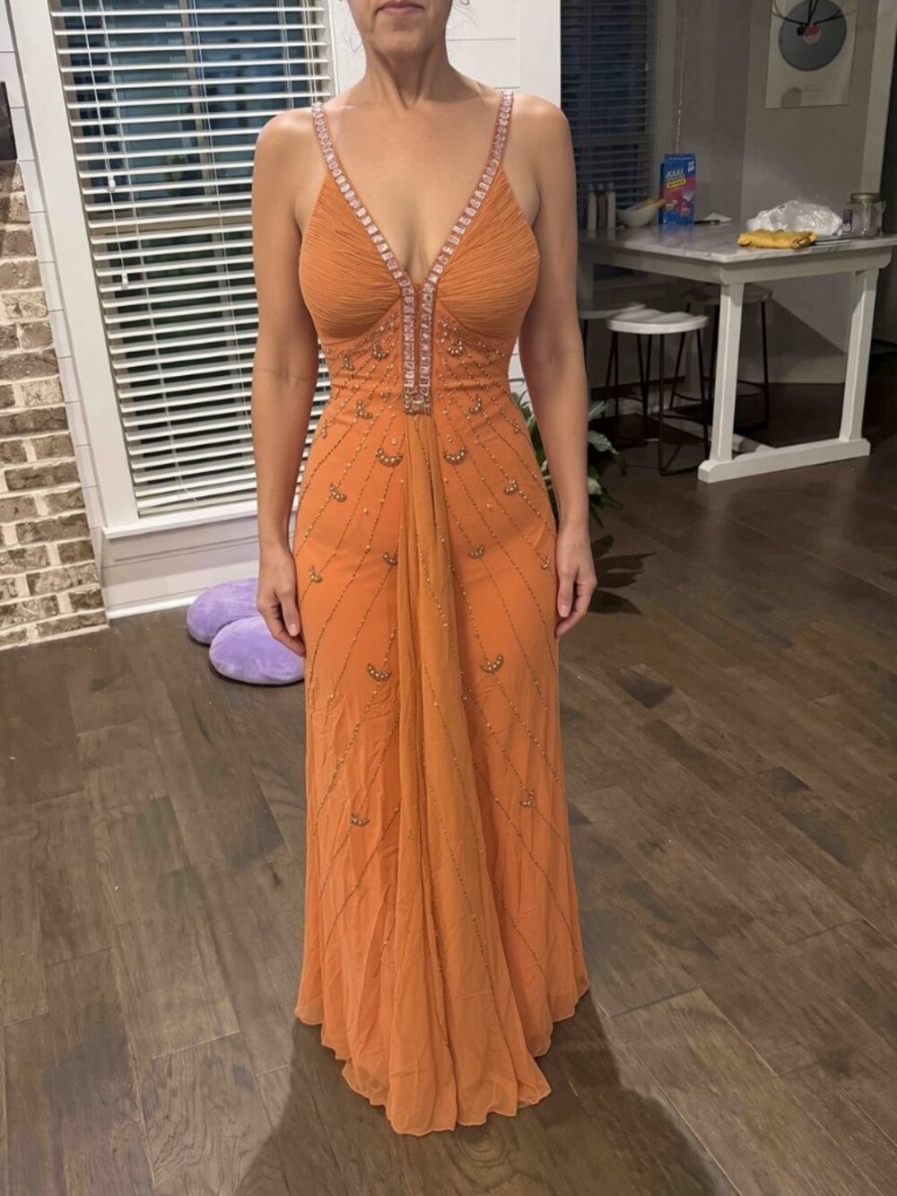 Sue Wong Silk Dress Y2K Evening Maxi Gown Fancy Peach Orange Gold Sz 6 New F9 - Picture 2 of 11